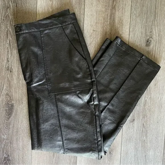 Princess Polly Encore Black Vegan Leather Straight Leg Pleated Pants Size 12 - Picture 6 of 14